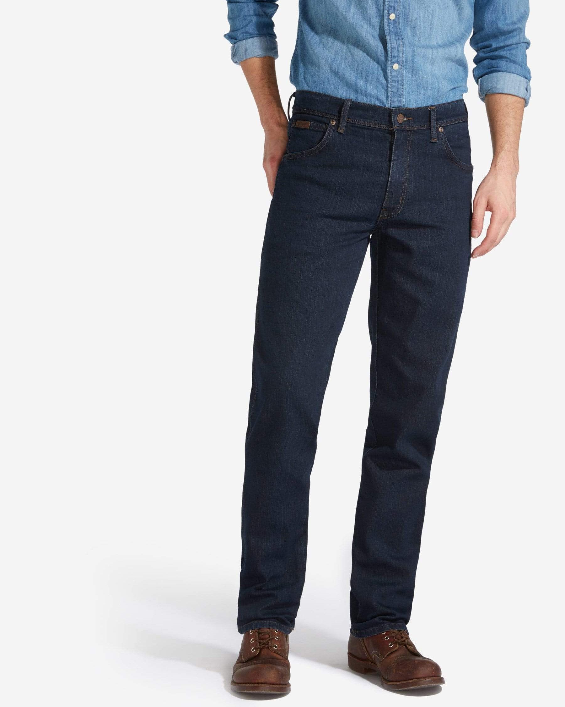 Wrangler Texas Stretch Jeans Regular Fit New Mens Black Blue Darkstone Denim