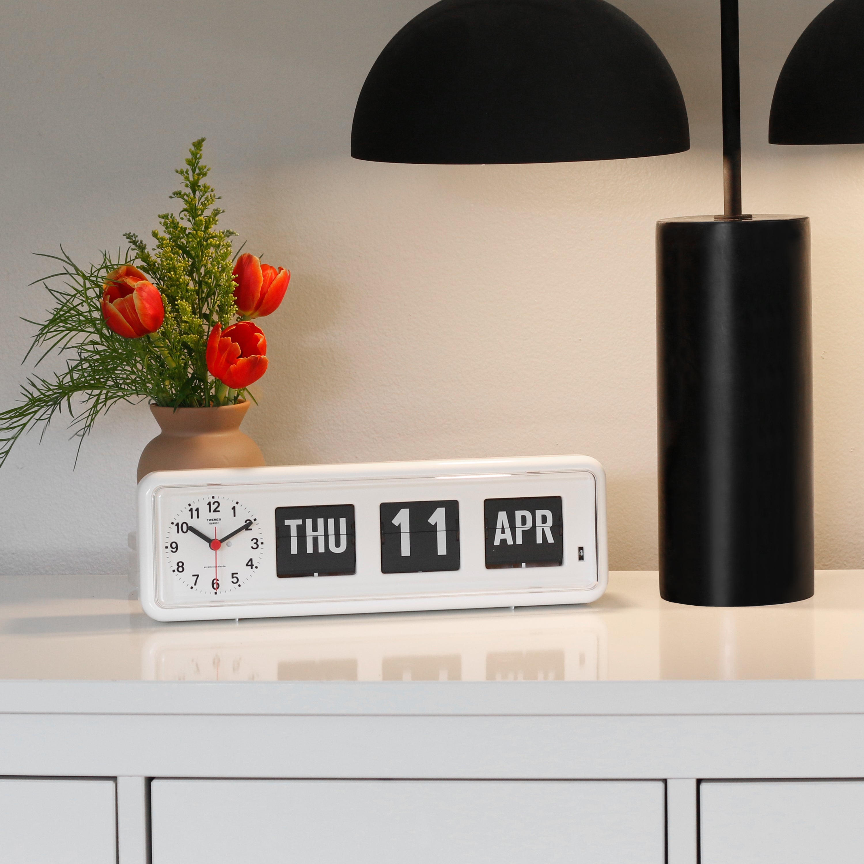 Twemco BQ-38 White Calendar Flip Clock | eBay