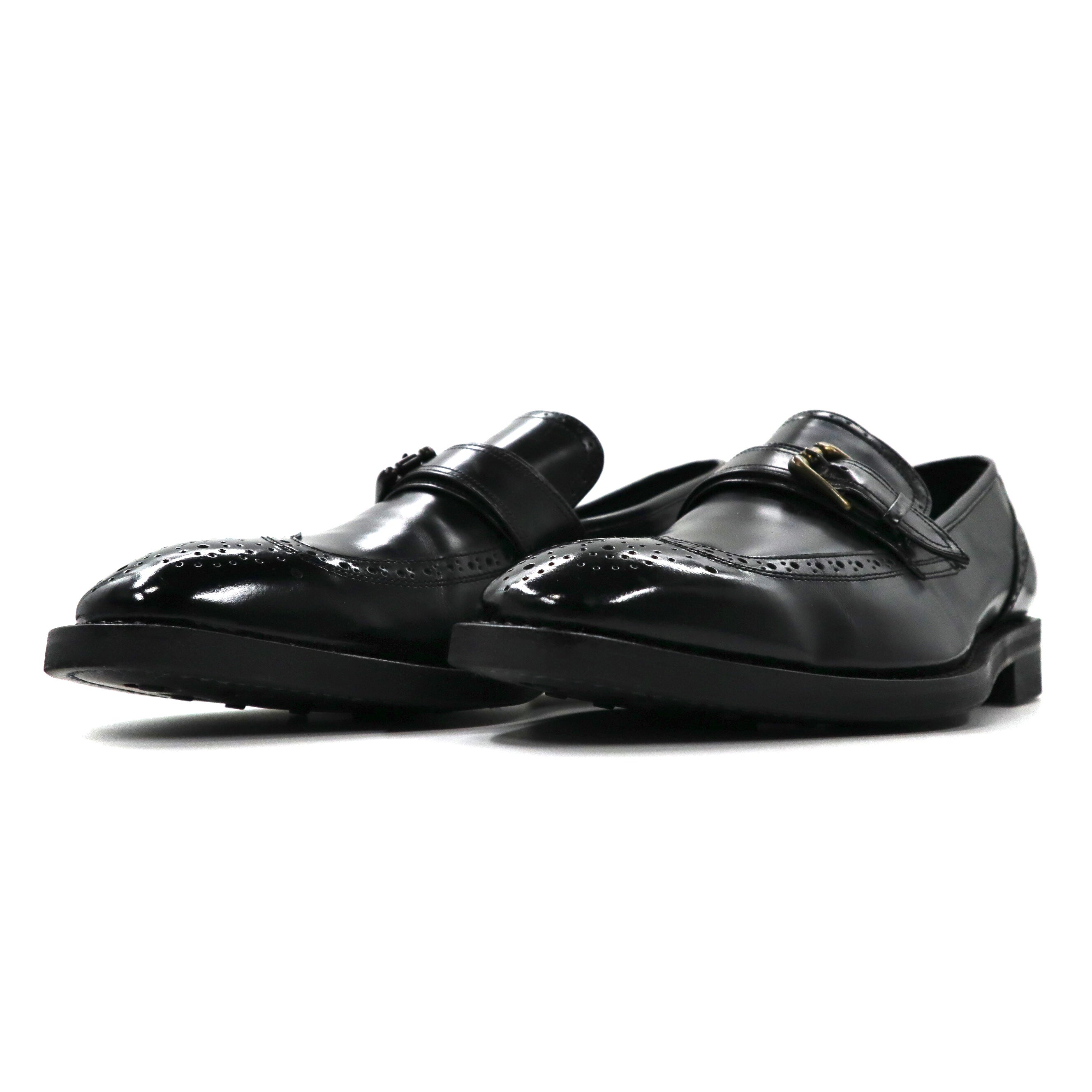 DAKS wing tip Loafers medallion shoes US8.5 black leather