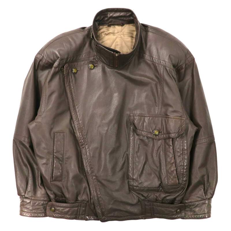 PIA SPORTS Leather Bomber Jacket 4 Brown Lamb Leather Sheep