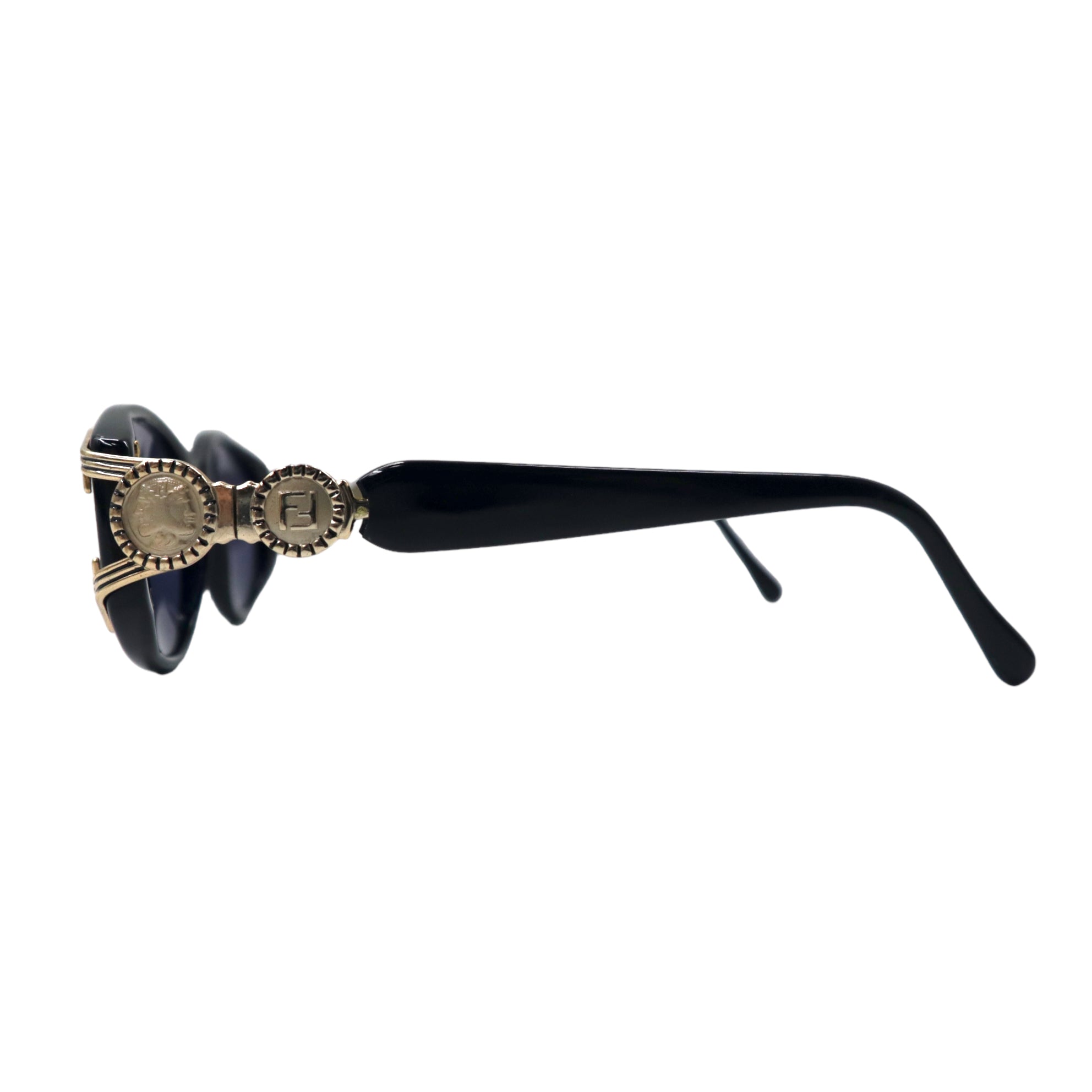 FENDI Sunglasses Black Gold Side Logo Coin FS 138 Ebony 130