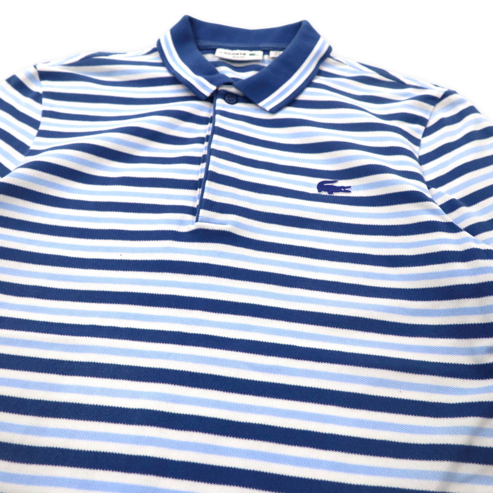 LACOSTE Striped Polo Shirt 3 Blue Cotton One Point Logo SLIM