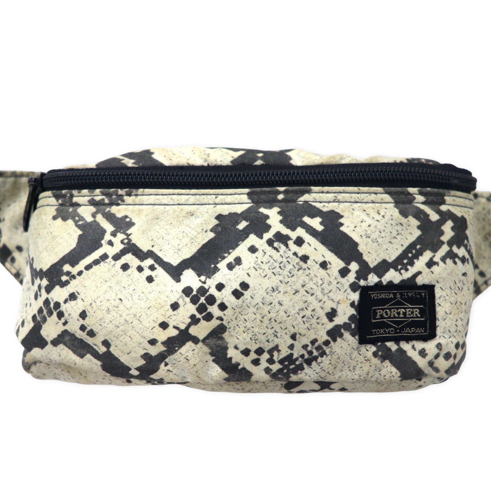 HEAD PORTER Waist Pouch Body Bag Beige Python Pattern Nylon