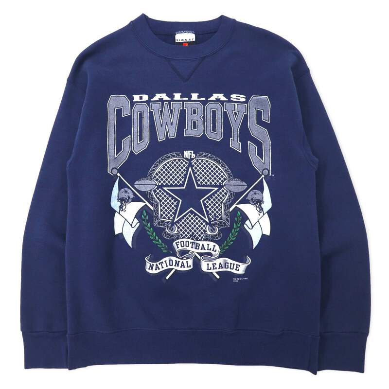 SIGNAL SPORTS USA Made 90's NFL Print Sweatshirt L Navy Cotton