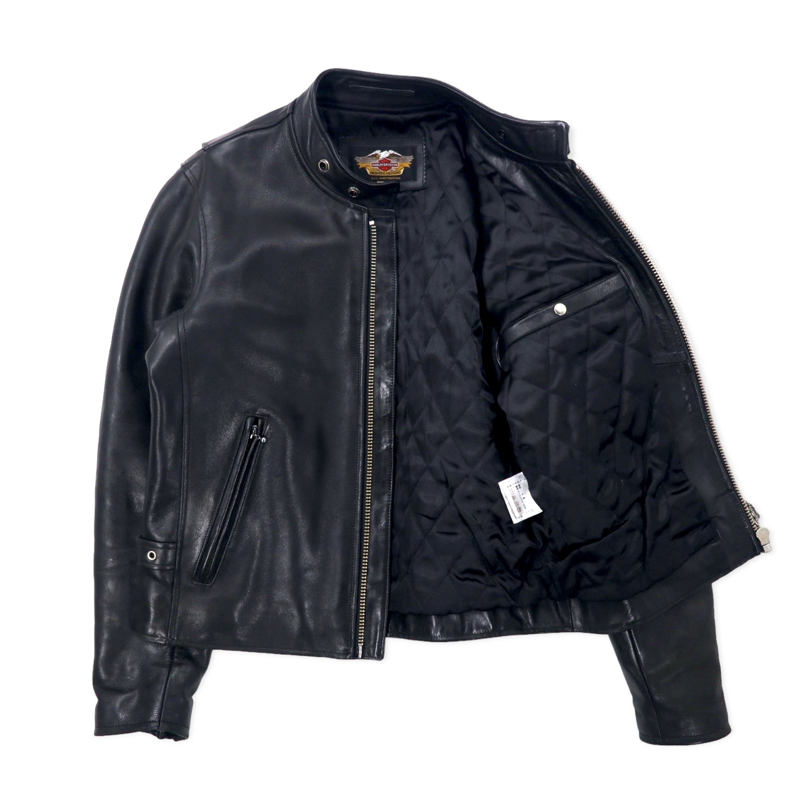 Harley Davidson ブラック シングルライダースジャケット M HARLEY DAVIDSON Single Riders Leather Jacket M Black Cowhide