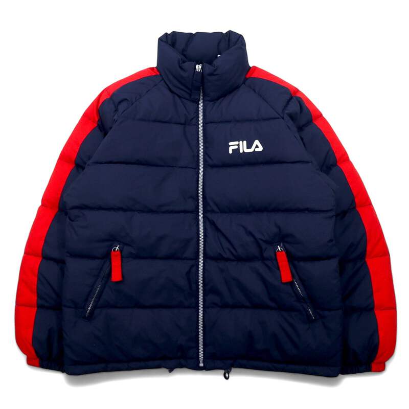 FILA 90's Puffer Jacket M Navy Polyester Side Line One Point Logo