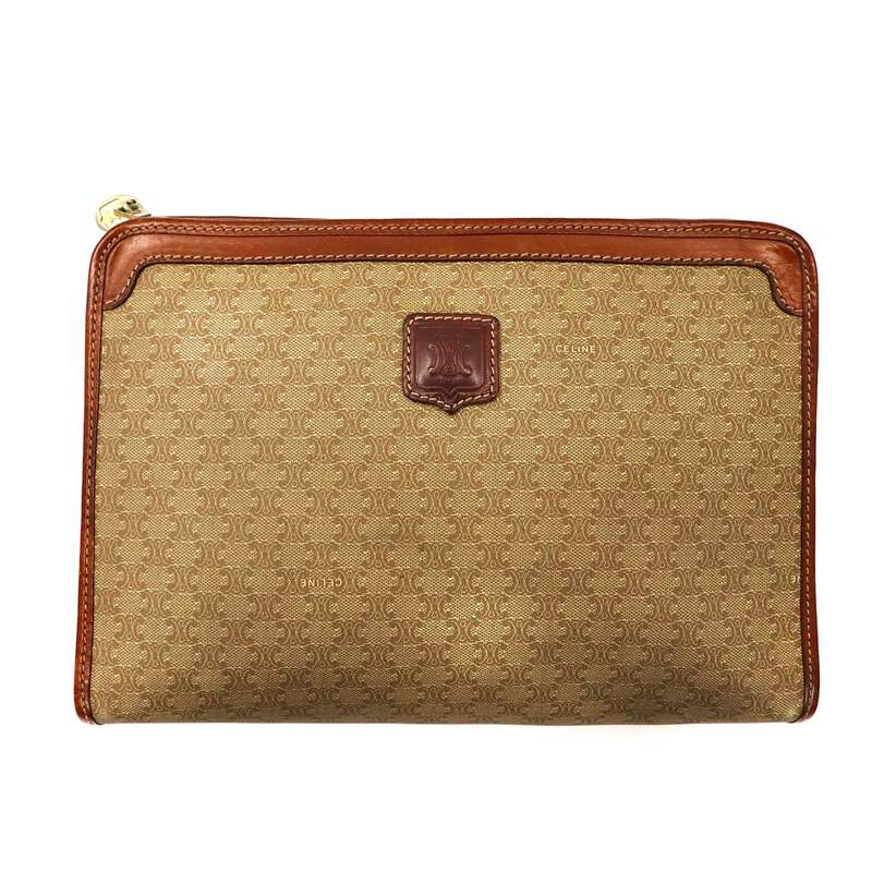 CELINE clutch bag beige leather riri zip Macadam pattern