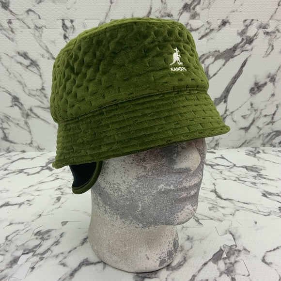 GADORO KANGOL ニットバケットハット 黒緑 FMA グリーン Men's Kangol Olive Green Dash Quilted Bin w/Ear Flaps Bucket Hat
