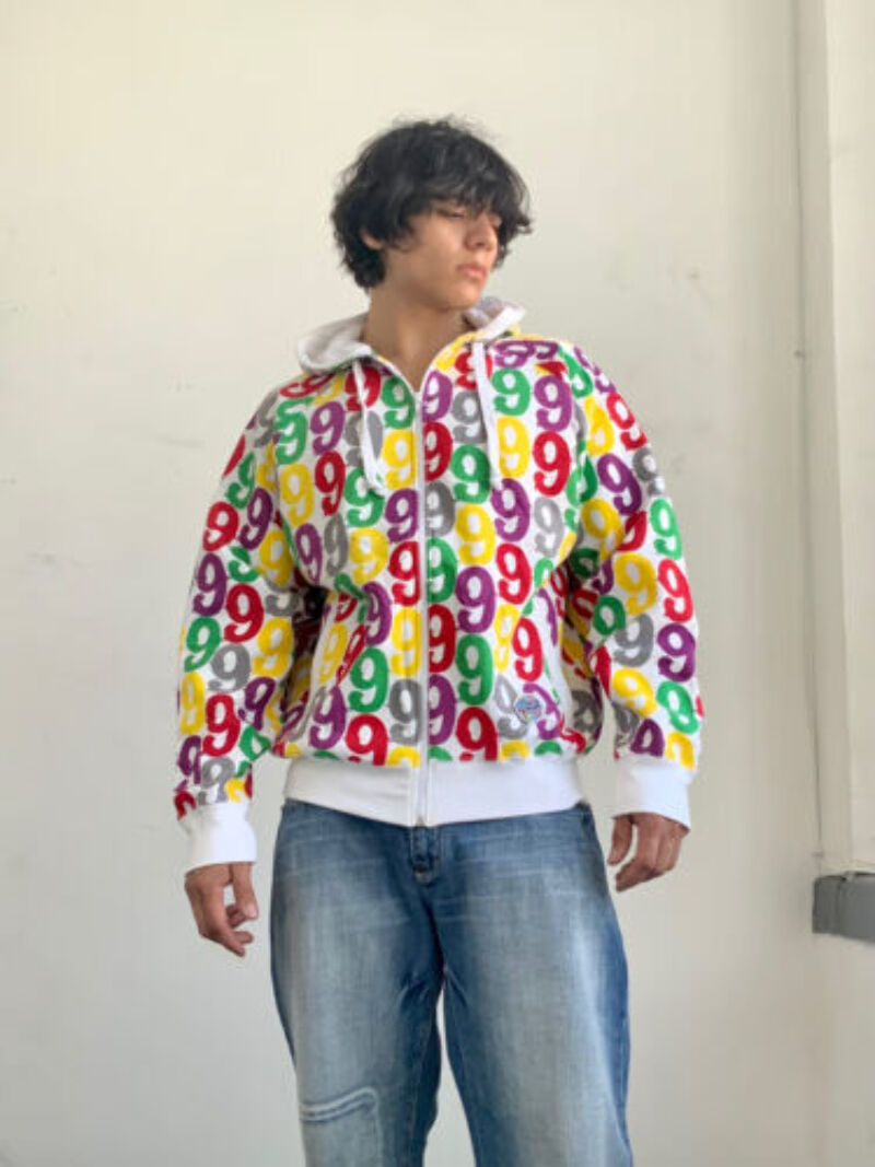 gino green global 4XL パーカー Men's Gino Green Global White | Multicolor All Over Fleece Hoodie