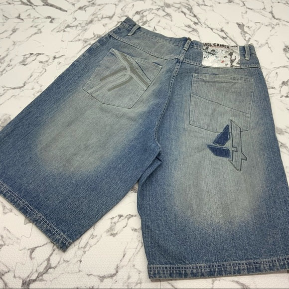 Men's Vokal by Nelly Mid Blue Dirty Denim Shorts NWT | eBay