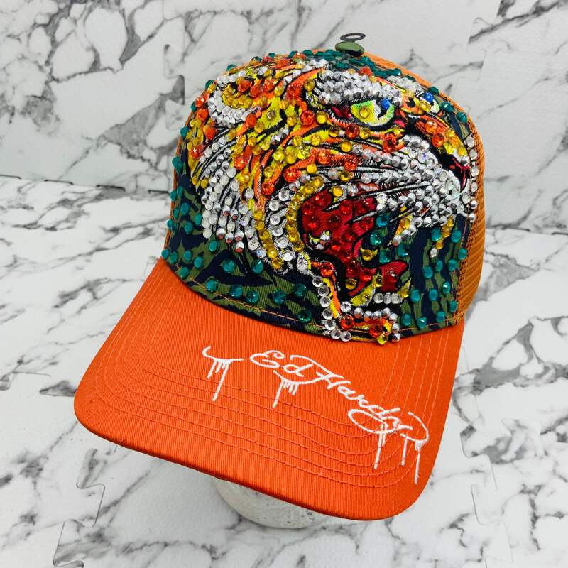 Men's Ed Hardy Tiger Orange | Multicolor Rhinestone Trucker Hat