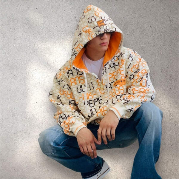 Men's Pepe Jeans Ivory Orange Brown Khaki Digital Full Zip Hoodie