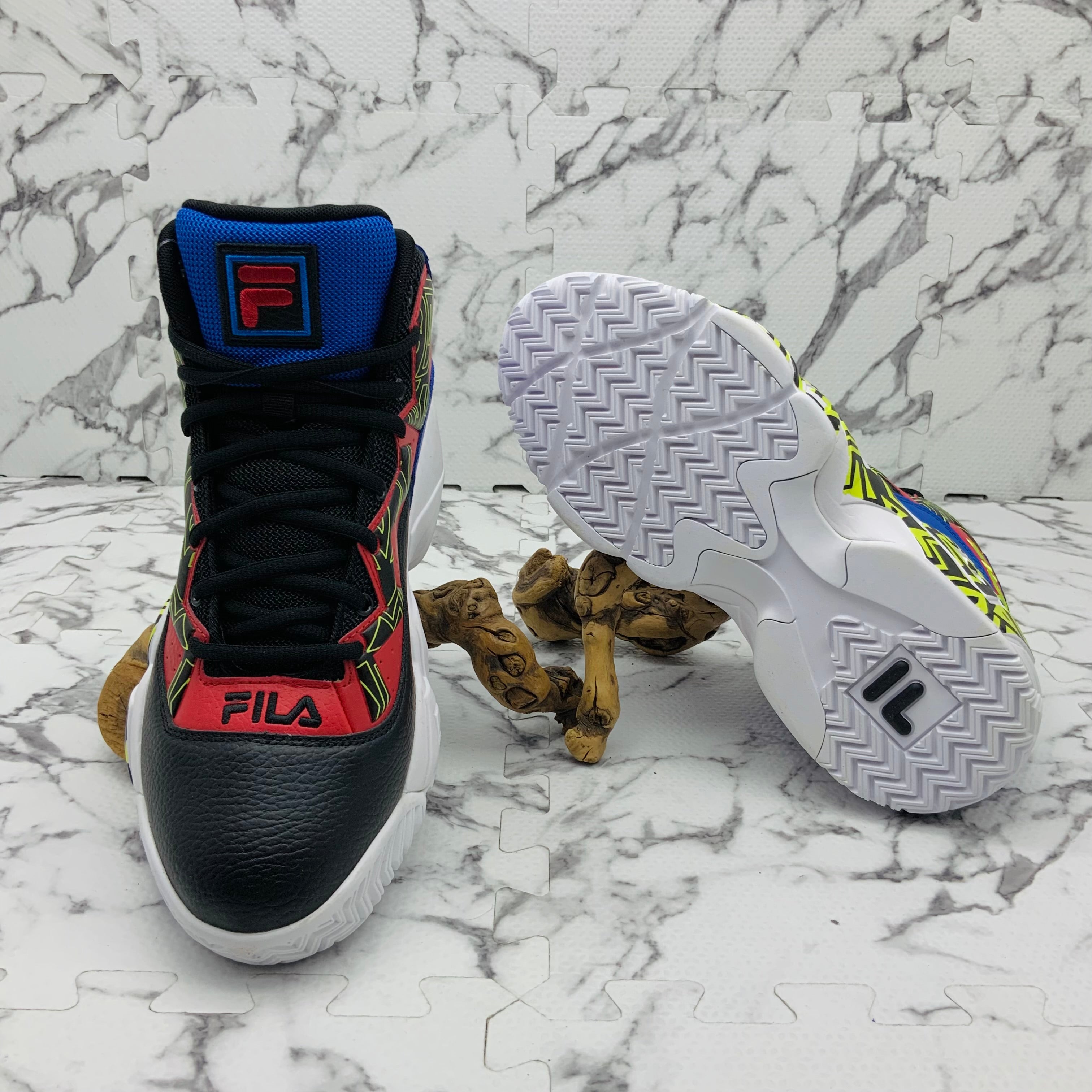 Men's Fila MB Black | Royal Blue | Red | White | Lime Green Mid