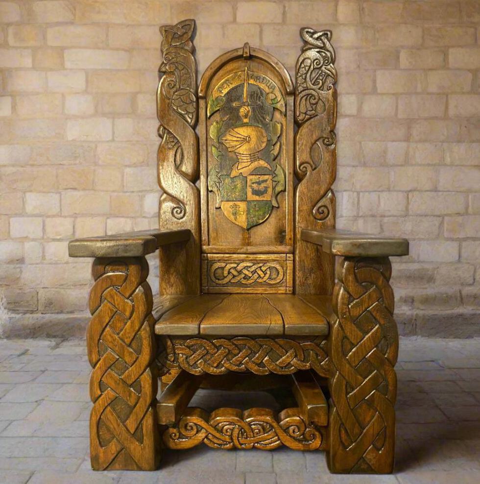 Hand-Carved Medieval Knight Throne Chair