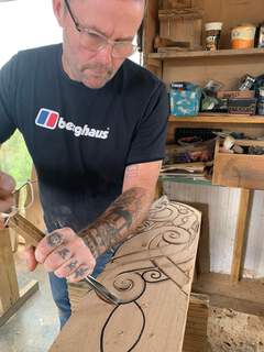 Handcrafted Viking Chair with Celtic Knotwork and Welsh Dragon Eisteddfod - image 12