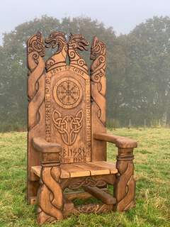 Handcrafted Viking Chair with Celtic Knotwork and Welsh Dragon Eisteddfod - image 4