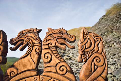 Handcrafted Viking Chair with Celtic Knotwork and Welsh Dragon Eisteddfod - image 5