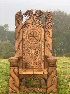 Handcrafted Viking Chair with Celtic Knotwork and Welsh Dragon Eisteddfod - image 6