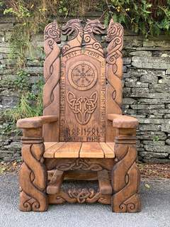Handcrafted Viking Chair with Celtic Knotwork and Welsh Dragon Eisteddfod - image 7