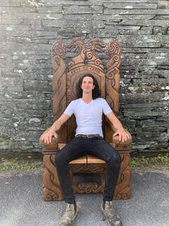 Handcrafted Viking Chair with Celtic Knotwork and Welsh Dragon Eisteddfod - image 8