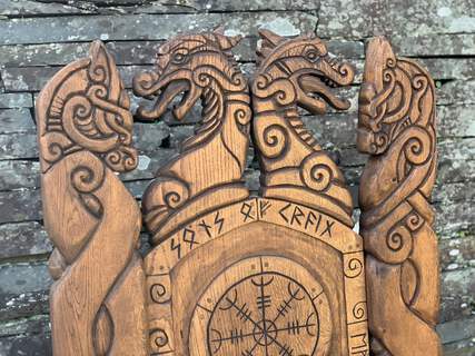 Handcrafted Viking Chair with Celtic Knotwork and Welsh Dragon Eisteddfod - image 9