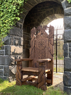 Handcrafted Viking Chair with Celtic Knotwork and Welsh Dragon Eisteddfod - image 11