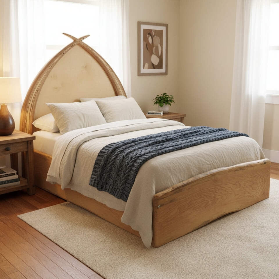 Handcrafted Gothic-Style Bed Frame – Custom Wooden Bed with Arched Headboard Des