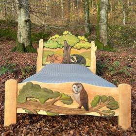 Children's Woodland Bed. Hand-carved wooden bed frame, double, king, single size image 2