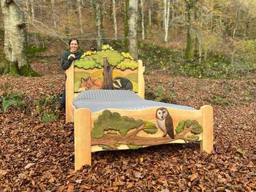 Children's Woodland Bed. Hand-carved wooden bed frame, double, king, single size image 4