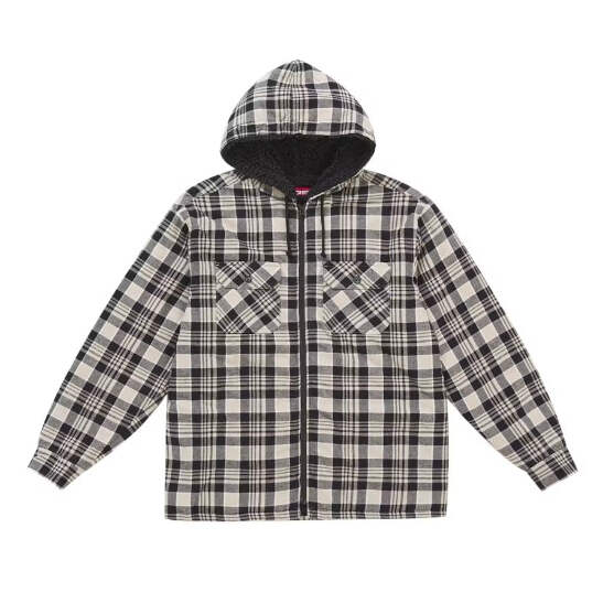 Supreme Lined Zip Up Hooded Flannel Shirt White | eBay