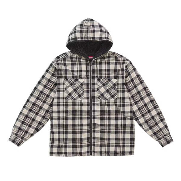 Supreme Lined Zip Up Hooded Flannel Shirt White | eBay