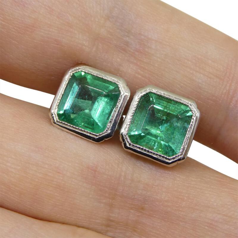 3 15ct Quadrato Smeraldo Orecchini A Lobo Set In Platino Ebay