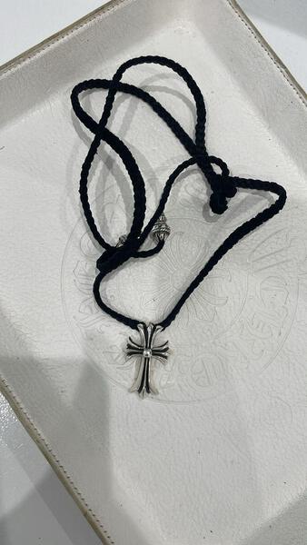 Chrome Hearts Silver Cross Pendant w/ Black Rope Chain | eBay