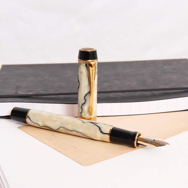 Parker Duofold Centennial Pearl & Black Fountain Pen - Preowned