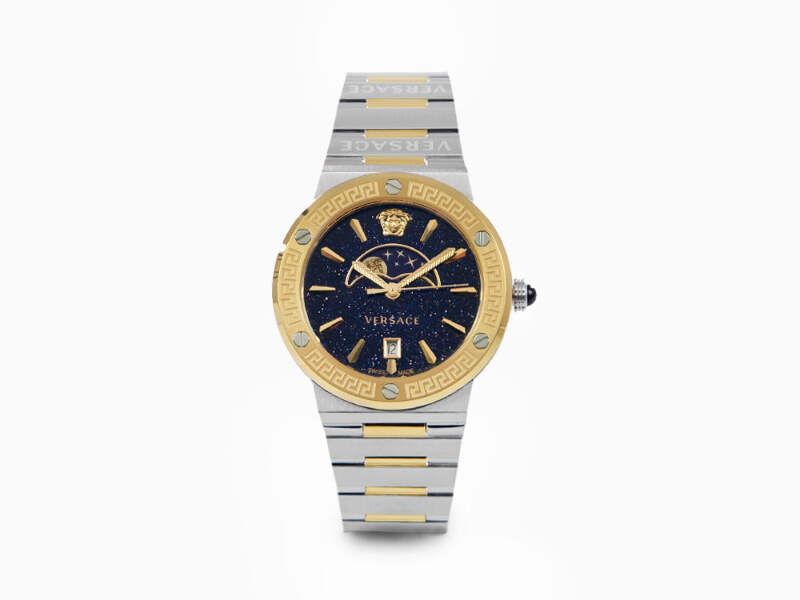 Versace Greca Logo Moonphase Quartz Watch, PVD Gold, Blue  display picture 1