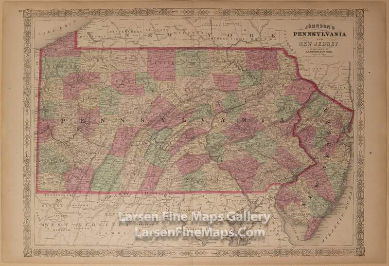 1866 Johnson S Pennsylvania And New Jersey Rare Atlas Map Ebay
