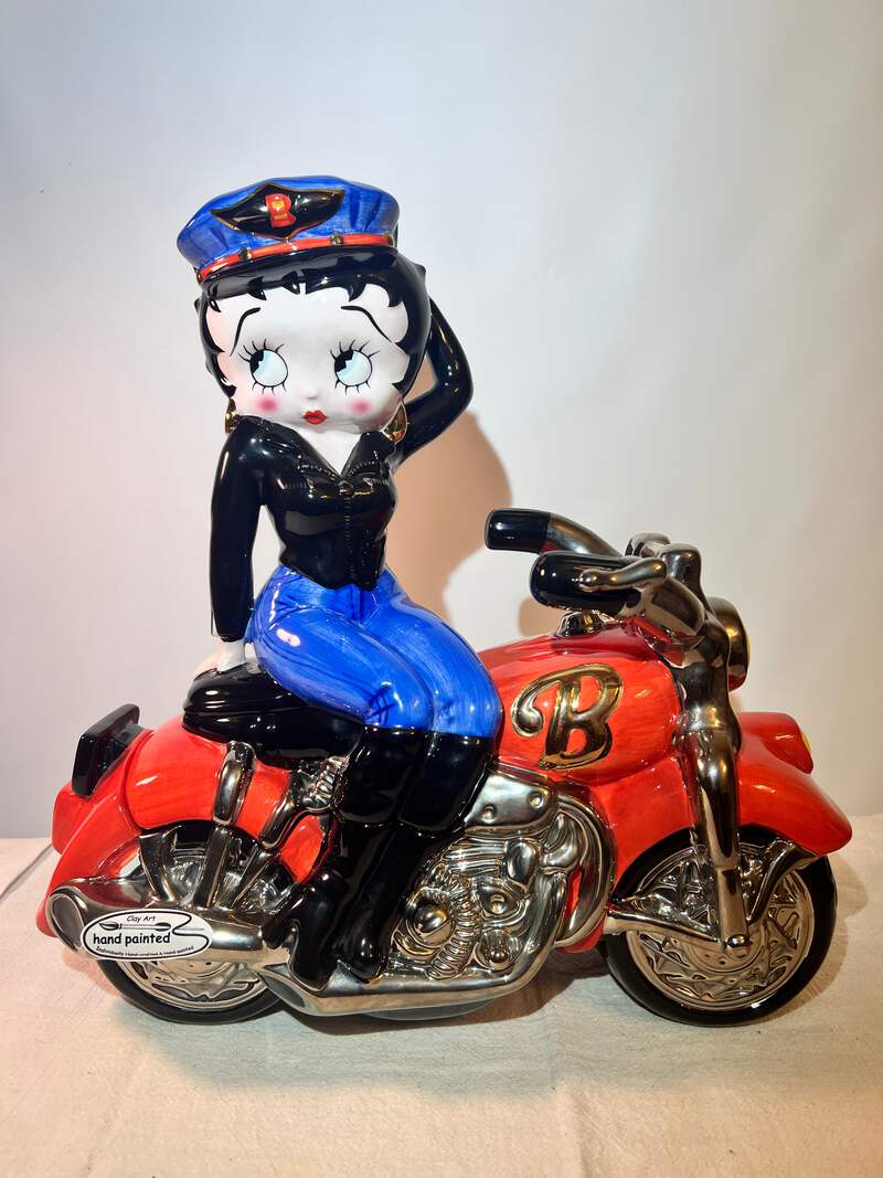 超希少 ベティ・ブープ Betty Boop バイク クッキージャー Betty Boop - 14” x 14” x7” Cookie Jar - “Biker” - Clay Art - 2000