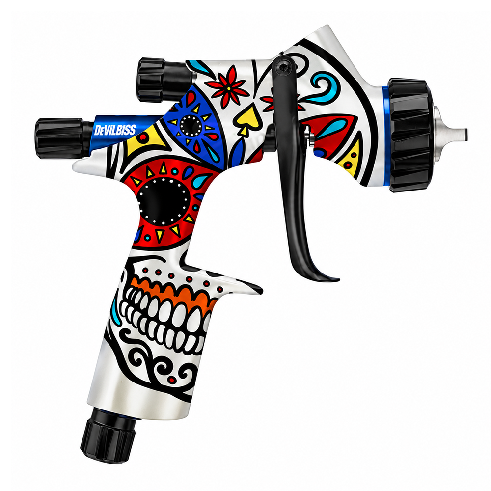 DEVILBISS Limited Edition Calavera DV1 Basecoat 1.3mm Gravity Gun & Cup Kit B+ Aircap