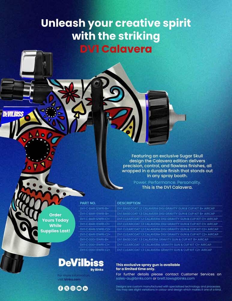 DEVILBISS Limited Edition Calavera DV1 Basecoat 1.3mm Gravity Gun & Cup Kit B+ Aircap DEVILBISS Limited Edition Calavera DV1 Basecoat 1.3mm Gravity Gun & Cup Kit B+ Aircap