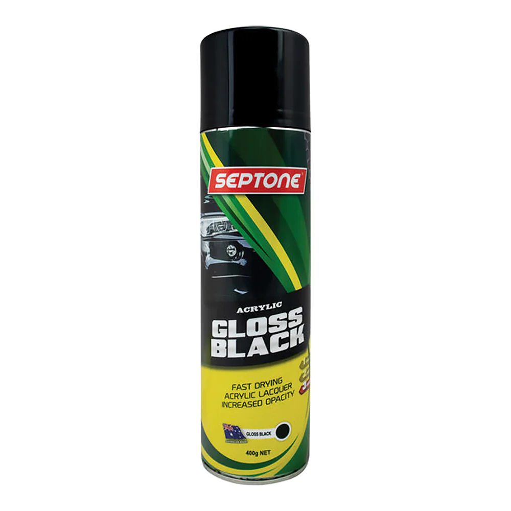 Septone Automotive Paint Panel Spray Black Gloss Acrylic Aerosol 400g