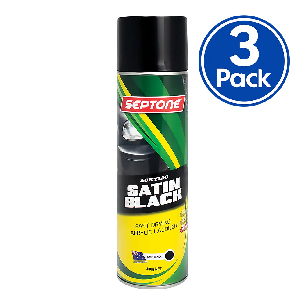 Septone Automotive Paint Panel Spray Satin Black Acrylic Aerosol 400g x 3