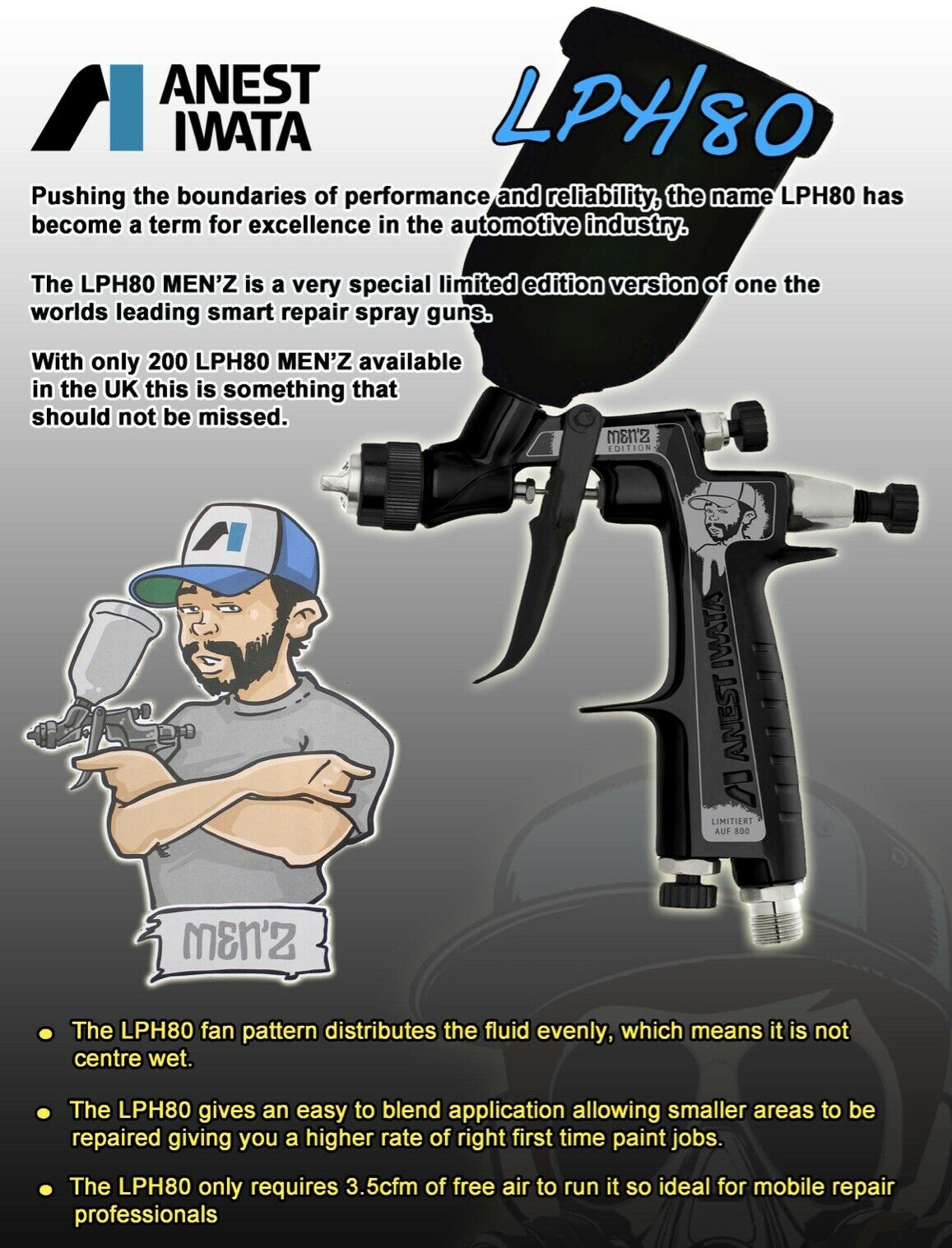 Iwata LPH-80 Men'z Limited Edition Touch Up Spray Gun 1.20 Iwata LPH-80 Men'z Limited Edition Touch Up Spray Gun 1.20