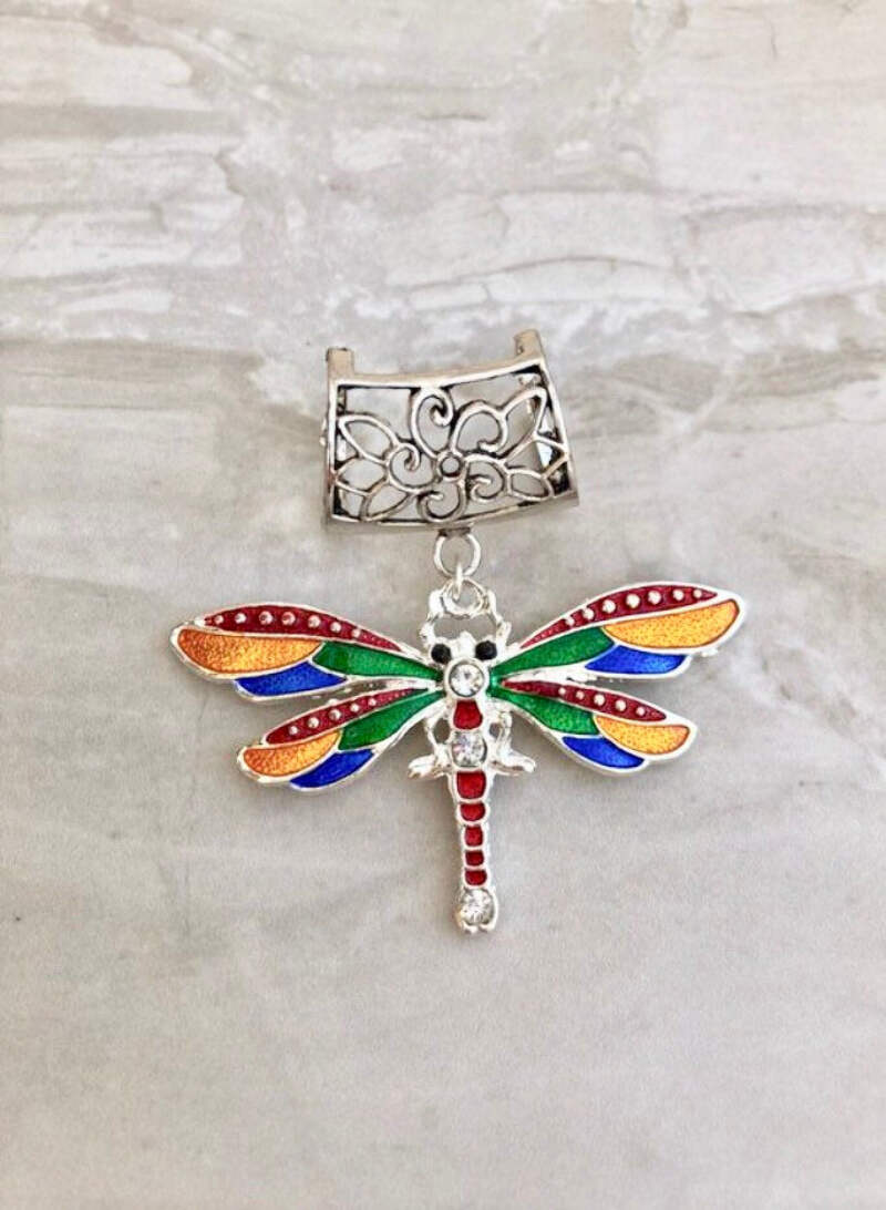 Rainbow Dragonfly Scarf Bail Silver Bail Scarf Pendant Scarf