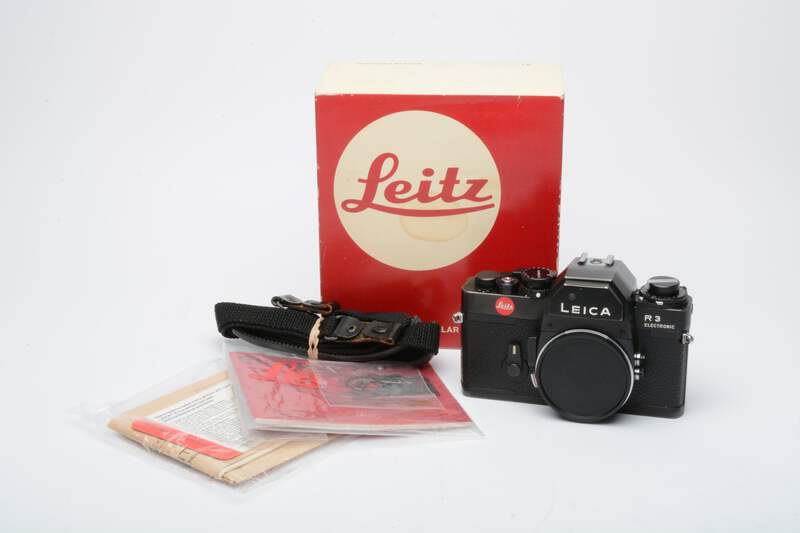 Leica R3 Electronic 35mm SLR body (Black), Boxed, strap+papers
