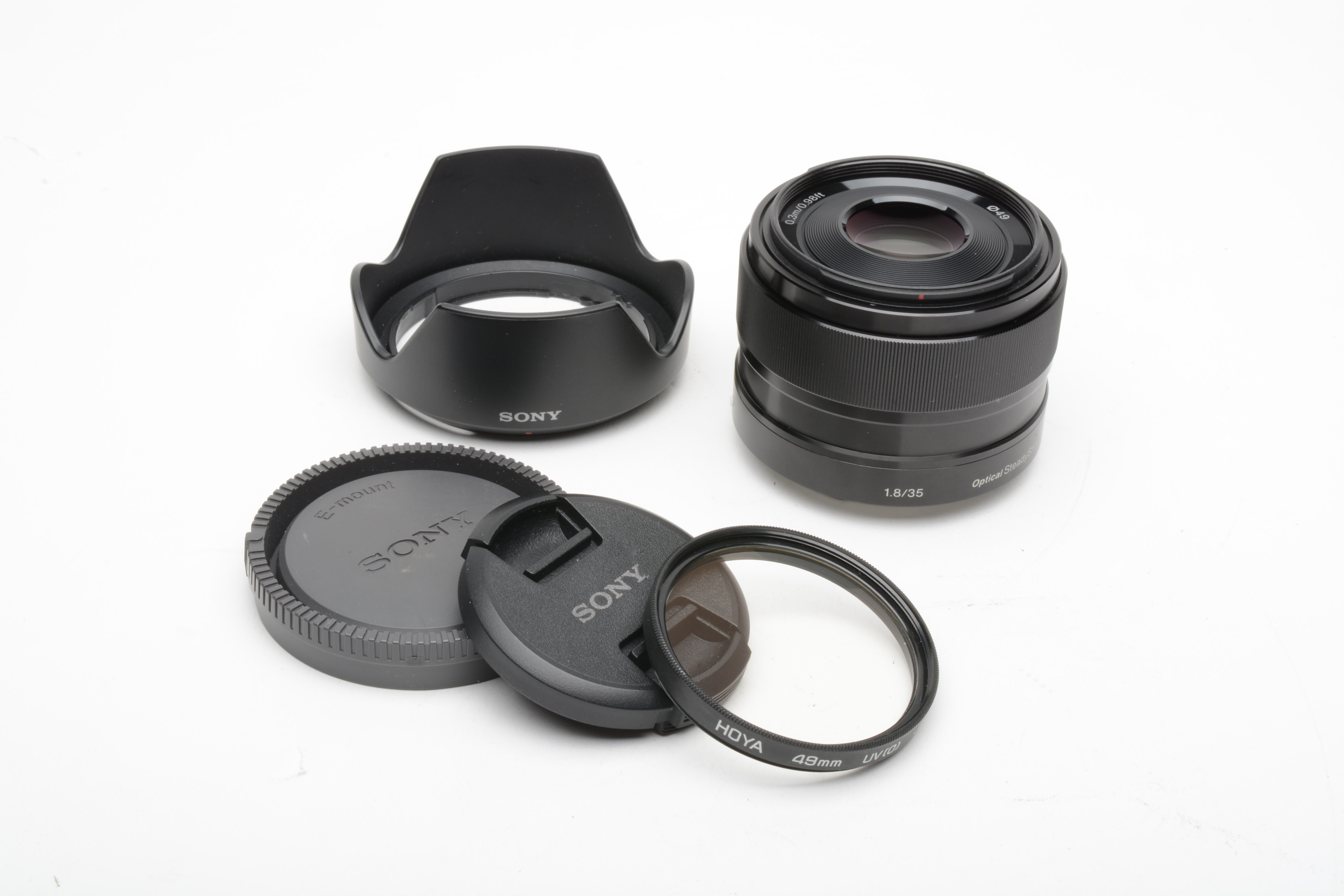 Sony 35mm f1.8 SEL35F18 wide angle E-mount lens, caps, hood, UV