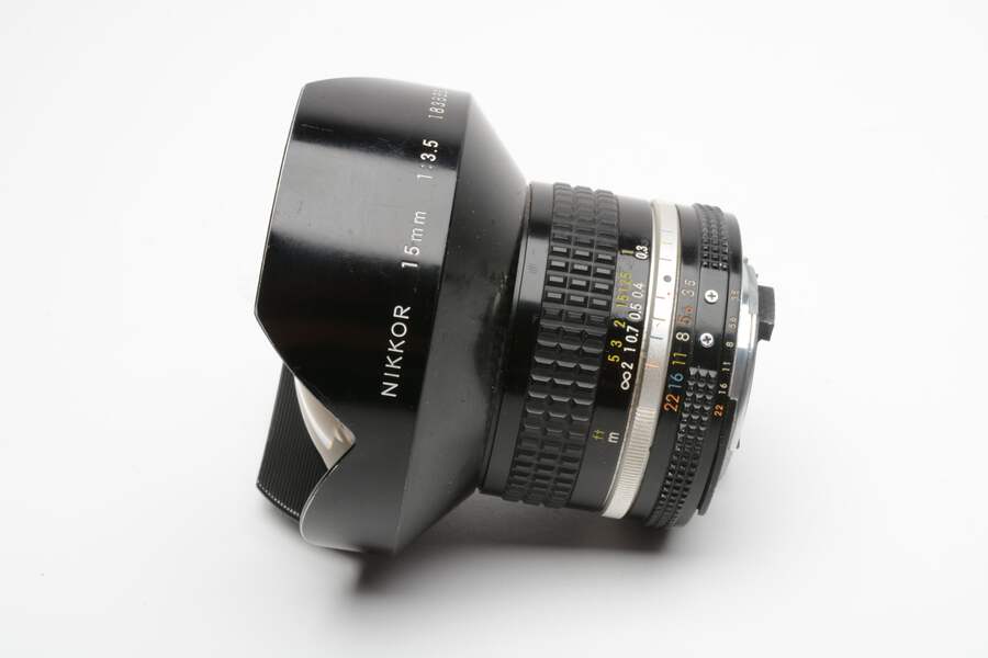 Nikon Nikkor 15mm f3.5 Fisheye AI-S lens, caps, case, filters
