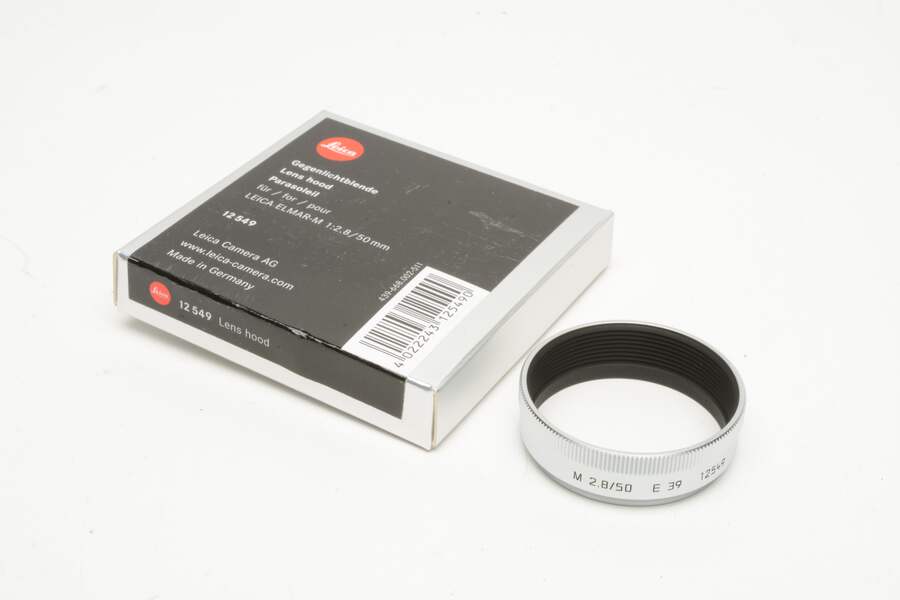 LEICA 美品 ELMAR-M 50mm F2.8 E39 #12549 Leica Elmar-M 50mm F2.8 f2.8 Silver Chrome Metal Lens Hood E39