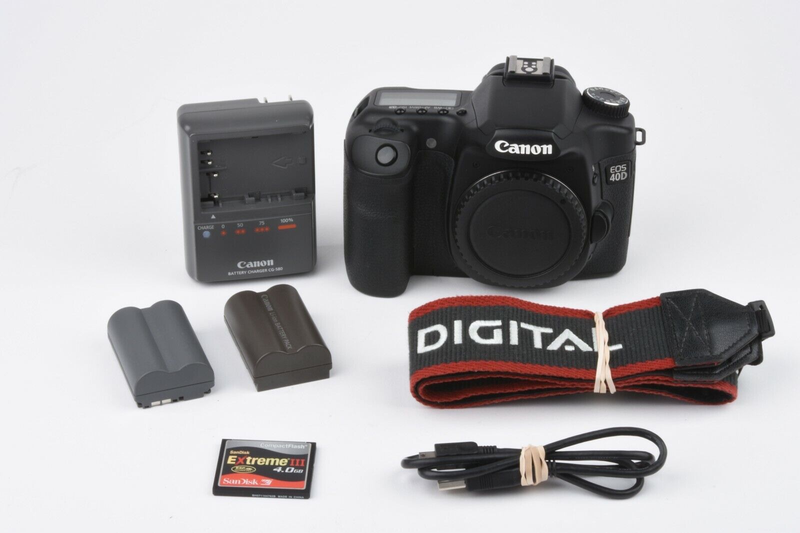 Canon EOS 40D Body, 2batts, charger, 4GB CF card, USB cable, 4814