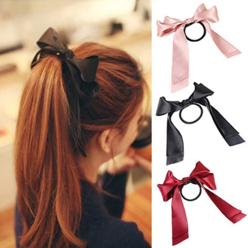 1 Piece Satin Ribbon Bow Scrunchie Style Ponytail Hair Band Hair