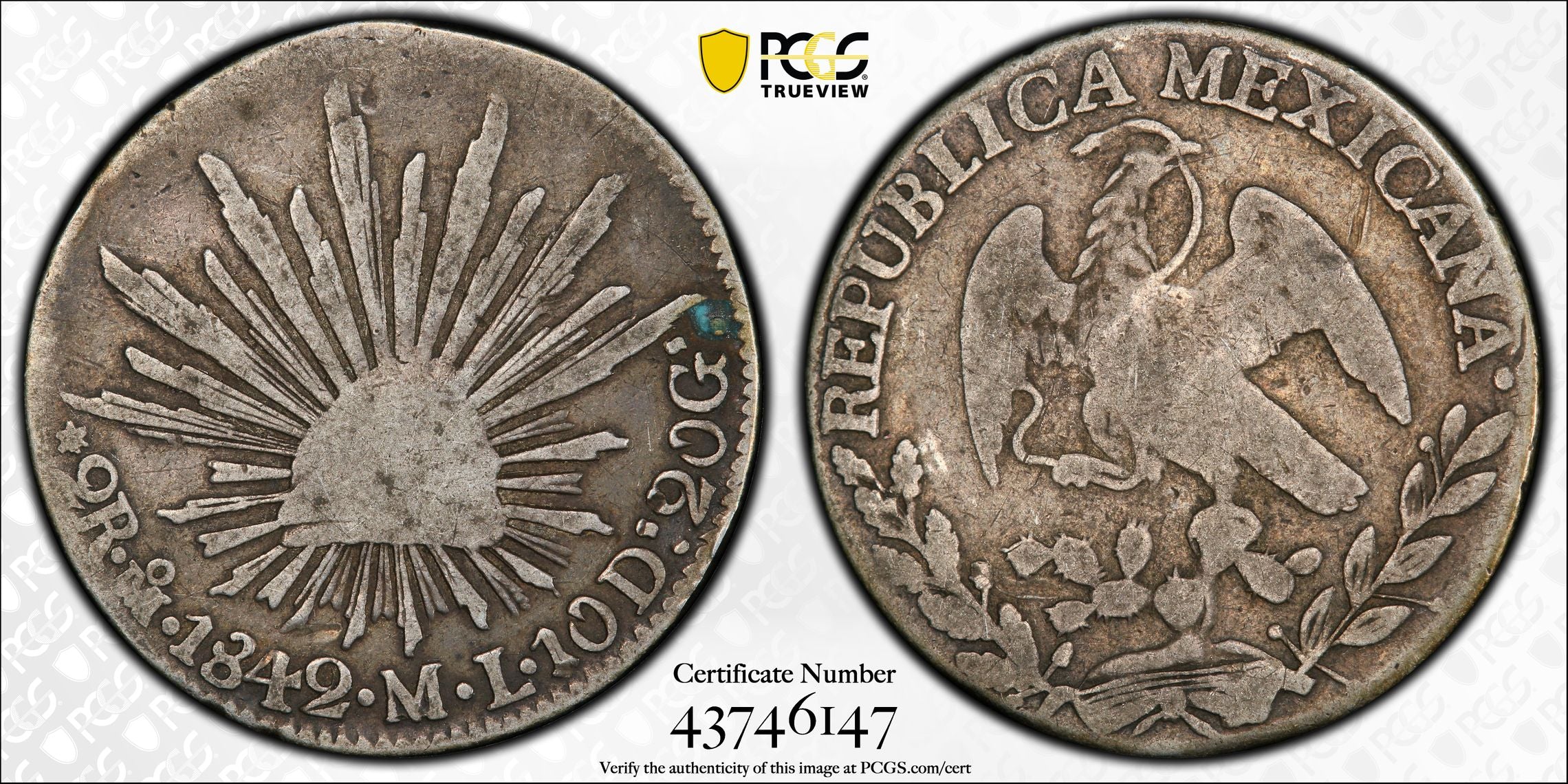 1842 Mo ML 2 Reale Mexico PCGS Certified VG10 Super Rare | eBay